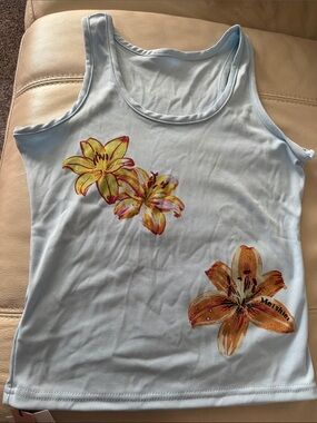 Light Blue Floral Lily Tank Top - Meisher